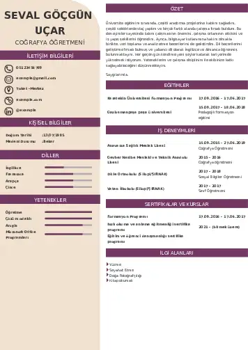 Coğrafya Öğretmeni CV Örnekleri cv indir